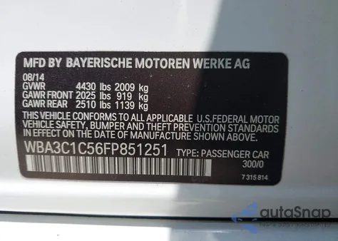 2015 BMW 328I from USA, damaged, VIN WBA3C1C56FP851251
